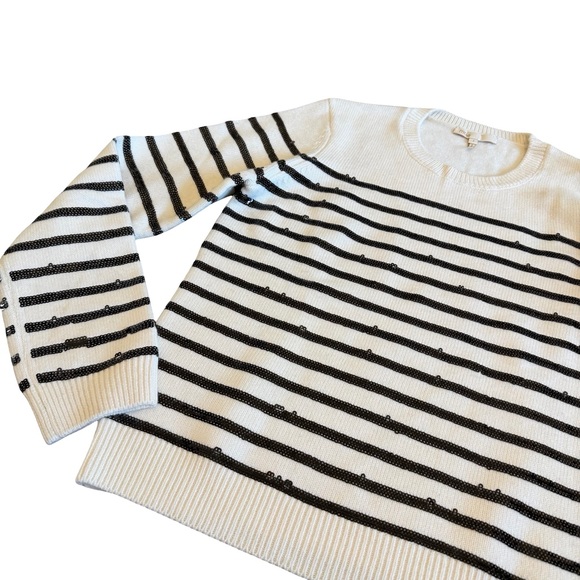Maje Mystrip Sequined Striped Sweater Ecru Black Wool Blend Size 1 Small Women's - Picture 8 of 15